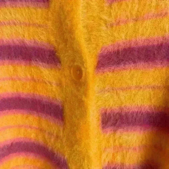 Levi's  Cat Cardigan Sweater Fuzzy Size M Orange Purple Stripes Button-up - Picture 7 of 9